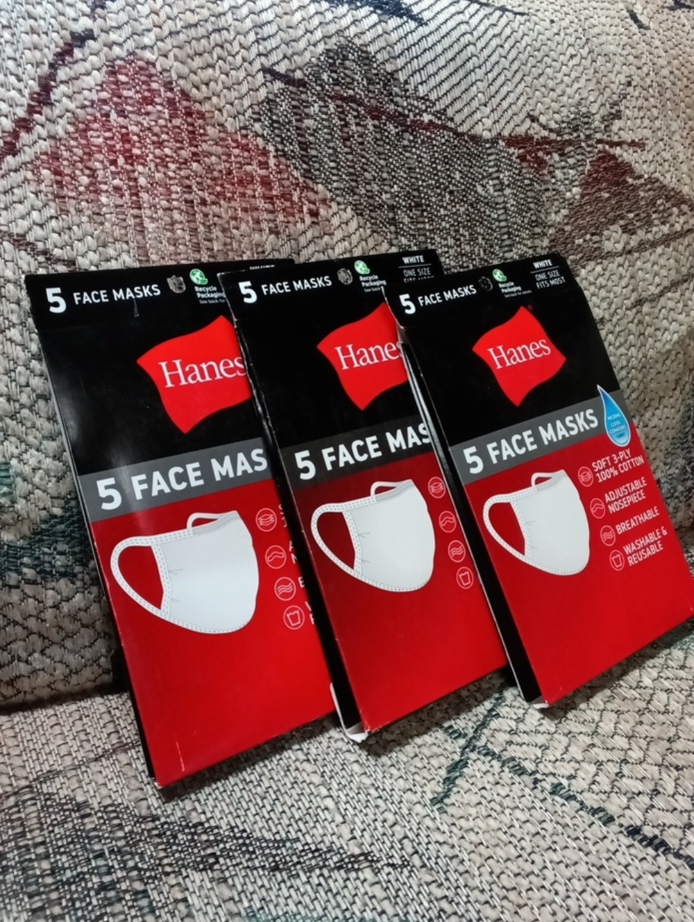 Hanes White 5 Face Mask Multi-Pack Boxes (3-Pack)
